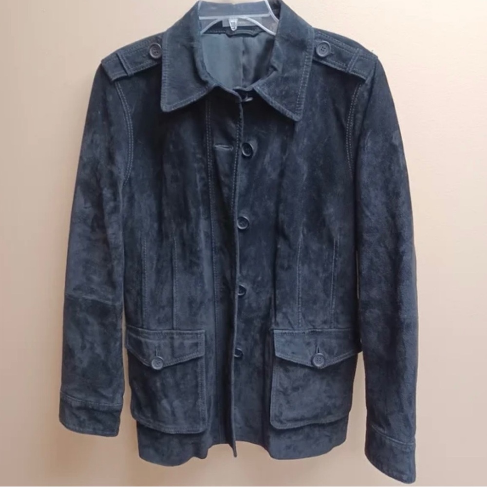Liz Claiborne Black genuine Suede heavy Leather Jacket, sz large